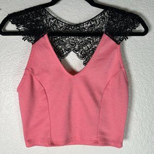 Pink Black Lace Crop Top Size S